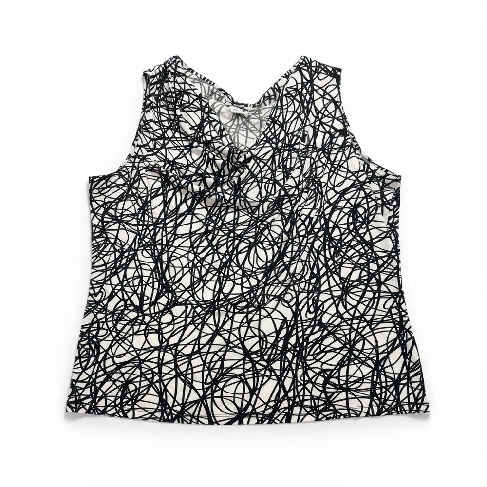 Calvin Klein 2X White Black Abstract Sleeveless Cowl Neck Womens Tank Top Casual
